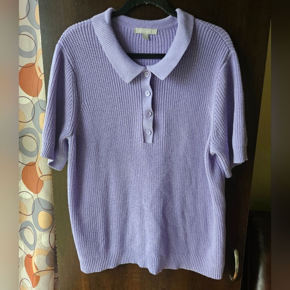 Woman Within Lavender Knit Polo Shirt